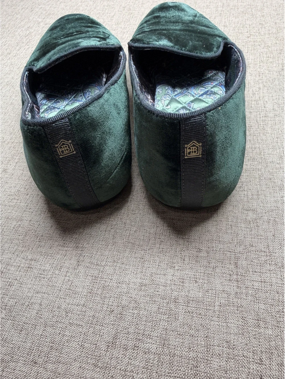 Birdies Women’s 10 Emerald Green Velvet Smoking Loafers Paisley Quilted Flats